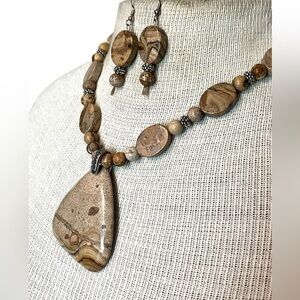 Matching necklace & earrings, brand unknown, great quality, “stone”